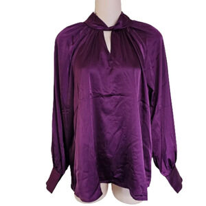 Fifty Street Purple Knotted Collar Keyhole Blouse Top Size Women's Small NEW